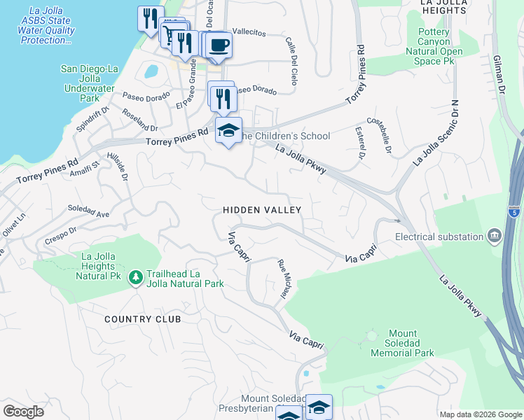 map of restaurants, bars, coffee shops, grocery stores, and more near in San Diego