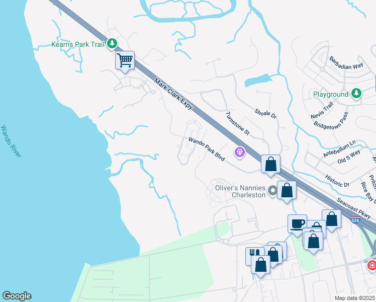 map of restaurants, bars, coffee shops, grocery stores, and more near 335 Stonewall Court in Mount Pleasant