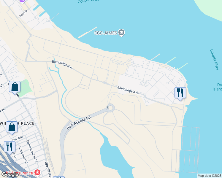 map of restaurants, bars, coffee shops, grocery stores, and more near Holland Street in North Charleston