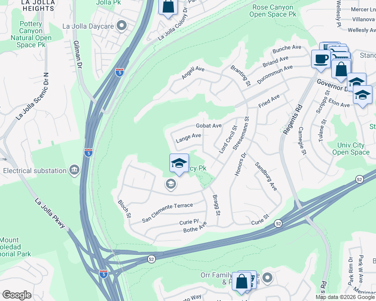 map of restaurants, bars, coffee shops, grocery stores, and more near 2629 Lange Avenue in San Diego