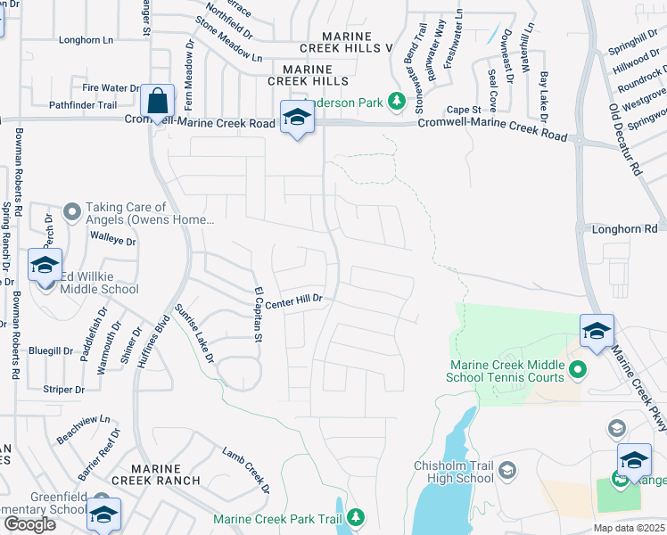 map of restaurants, bars, coffee shops, grocery stores, and more near 6136 Falls Lake Road in Fort Worth