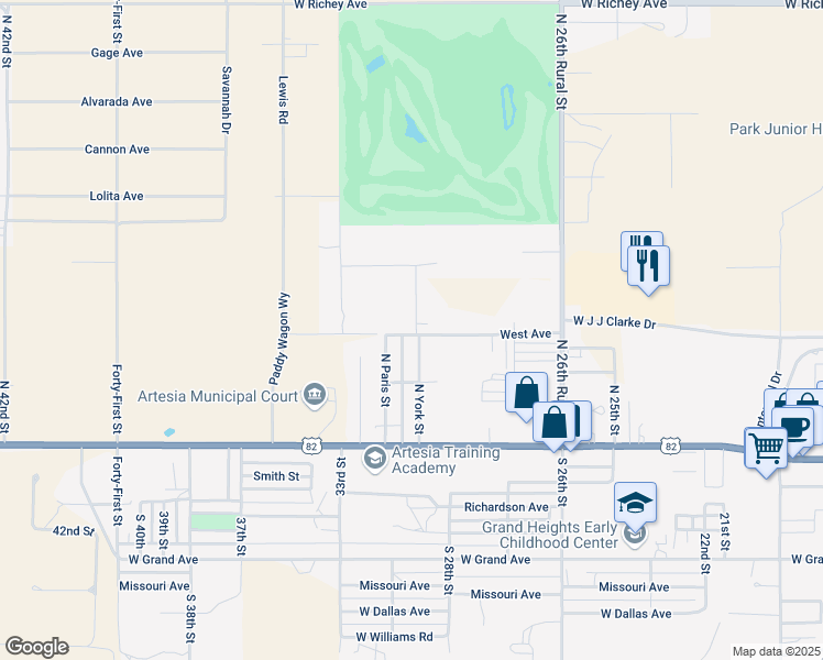 map of restaurants, bars, coffee shops, grocery stores, and more near 2819-2835 West Avenue in Artesia