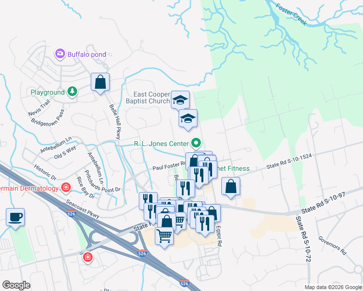 map of restaurants, bars, coffee shops, grocery stores, and more near 385 Egypt Road in Mount Pleasant