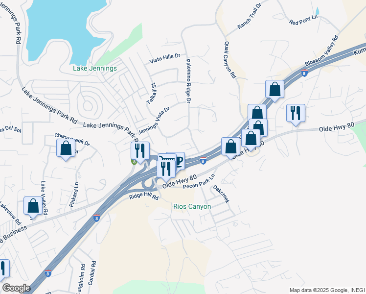 map of restaurants, bars, coffee shops, grocery stores, and more near 9142 Sesi Lane in Lakeside