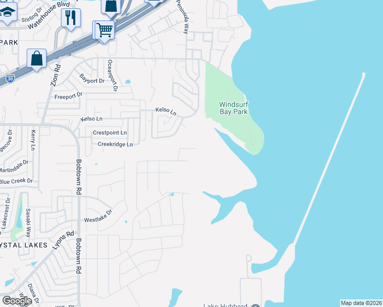 map of restaurants, bars, coffee shops, grocery stores, and more near 5310 Hidden Court in Garland