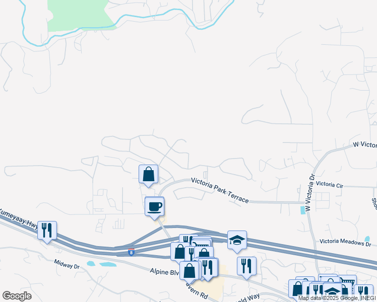 map of restaurants, bars, coffee shops, grocery stores, and more near 2597 Begonia Way in Alpine