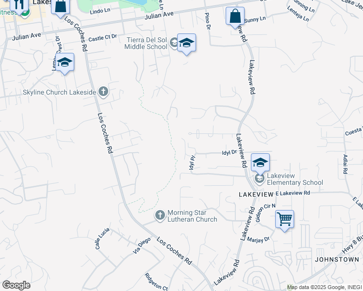 map of restaurants, bars, coffee shops, grocery stores, and more near 9318 Idyl Place in Lakeside