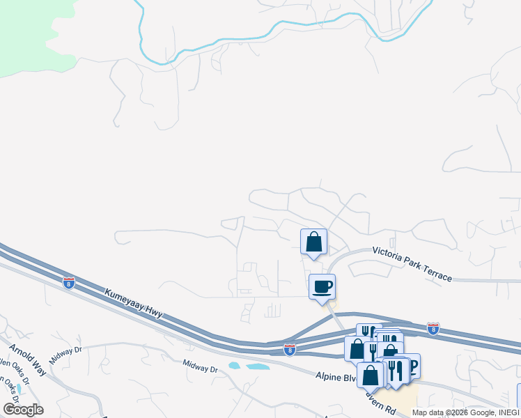 map of restaurants, bars, coffee shops, grocery stores, and more near 2166 Larkspur Drive in Alpine