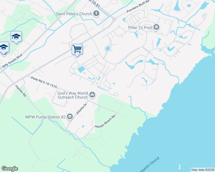 map of restaurants, bars, coffee shops, grocery stores, and more near 2028 Amenity Park Drive in Mount Pleasant