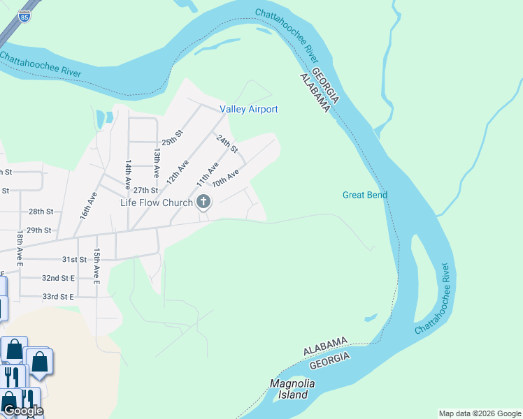 map of restaurants, bars, coffee shops, grocery stores, and more near 1105 Kildare Lane in Valley