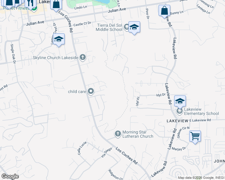 map of restaurants, bars, coffee shops, grocery stores, and more near in Lakeside