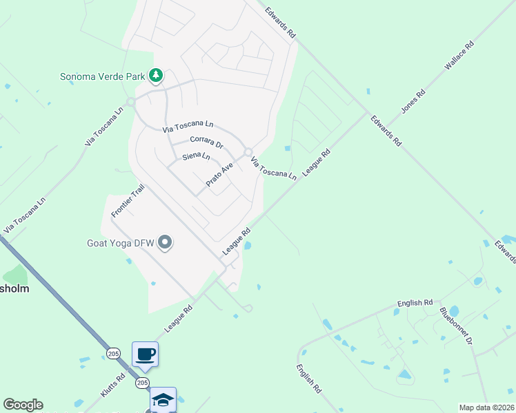 map of restaurants, bars, coffee shops, grocery stores, and more near 511 League Road in Rockwall