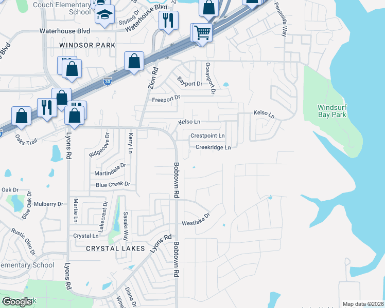 map of restaurants, bars, coffee shops, grocery stores, and more near 4808 Cresthill Lane in Garland