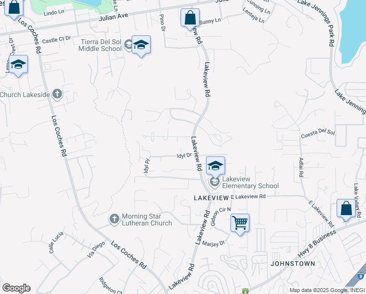 map of restaurants, bars, coffee shops, grocery stores, and more near 13250 Idyl Drive in Lakeside
