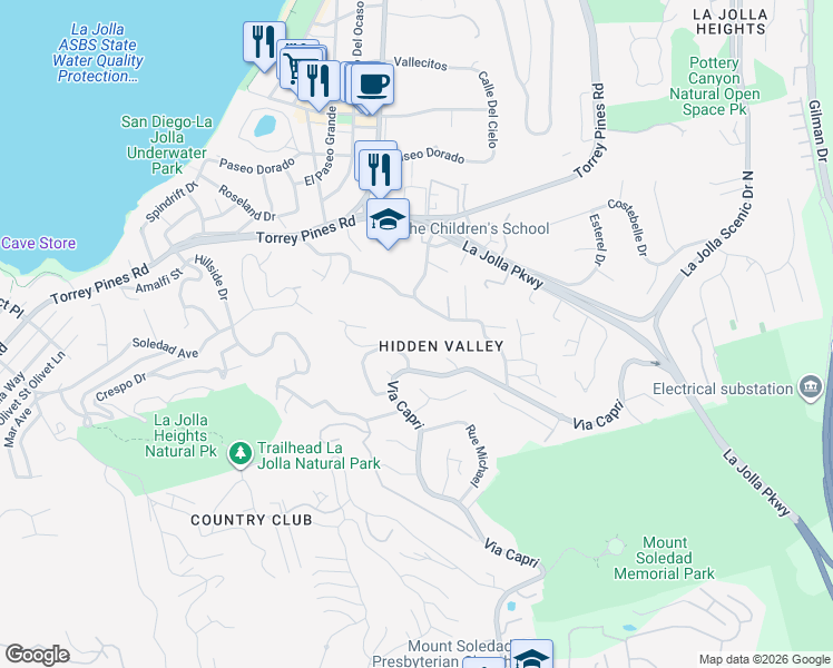 map of restaurants, bars, coffee shops, grocery stores, and more near in San Diego