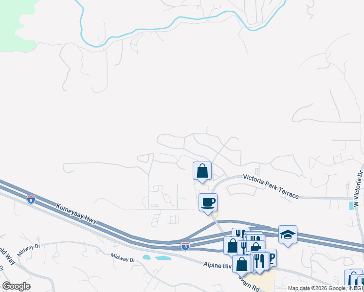 map of restaurants, bars, coffee shops, grocery stores, and more near 2103 Larkspur Drive in Alpine