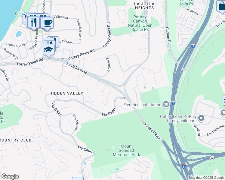map of restaurants, bars, coffee shops, grocery stores, and more near 2676 Caminito Prado in San Diego