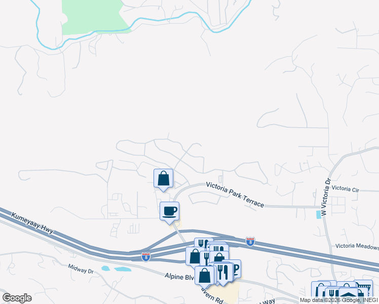 map of restaurants, bars, coffee shops, grocery stores, and more near 2502 Larkspur Drive in Alpine