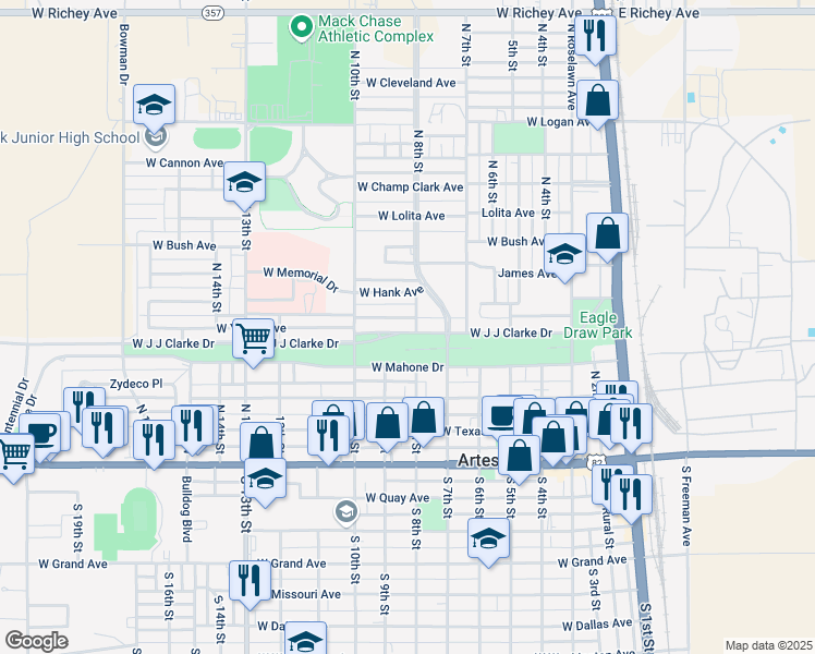 map of restaurants, bars, coffee shops, grocery stores, and more near 508 N 8th St in Artesia