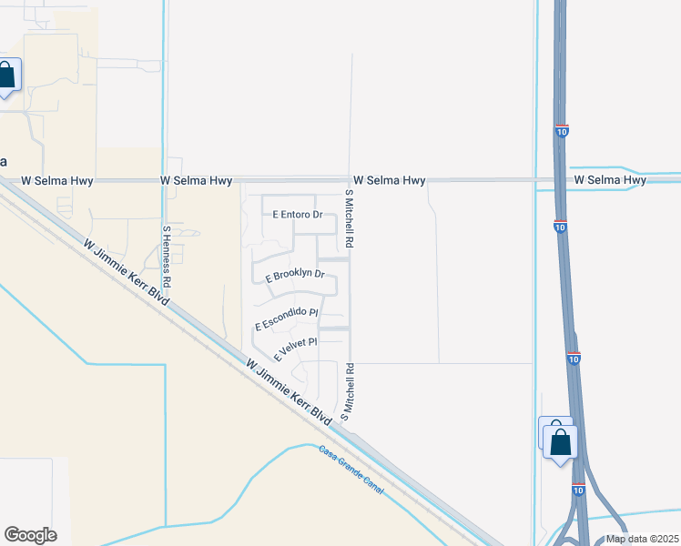 map of restaurants, bars, coffee shops, grocery stores, and more near 2086 East Brooklyn Drive in Casa Grande