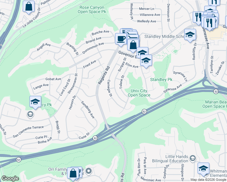 map of restaurants, bars, coffee shops, grocery stores, and more near 4320 La Jolla Village Drive in San Diego