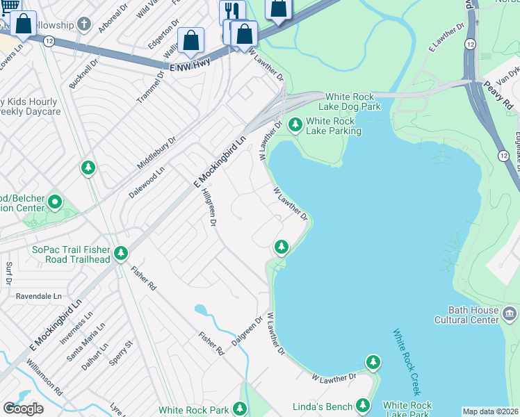 map of restaurants, bars, coffee shops, grocery stores, and more near 4651 Chapel Hill Road in Dallas