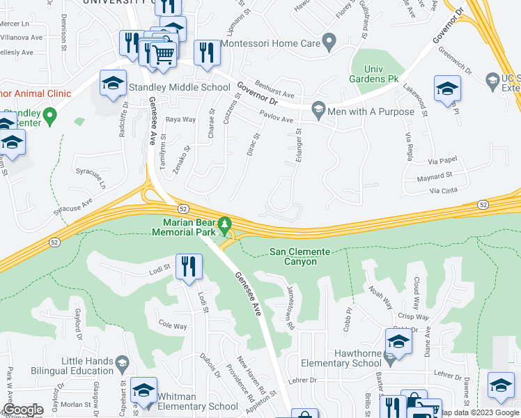 map of restaurants, bars, coffee shops, grocery stores, and more near 5746 Ferber Street in San Diego