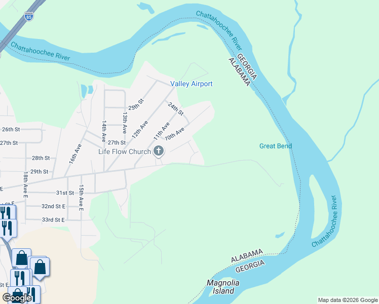 map of restaurants, bars, coffee shops, grocery stores, and more near 1105 Kildare Lane in Valley