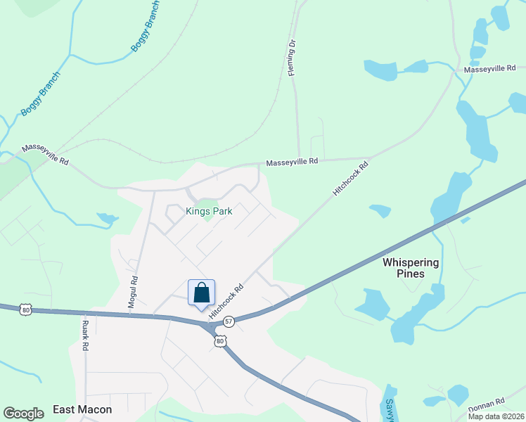 map of restaurants, bars, coffee shops, grocery stores, and more near 3635 Kings Park Circle in Macon
