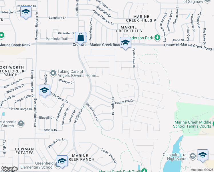 map of restaurants, bars, coffee shops, grocery stores, and more near 6269 El Capitan St in Fort Worth