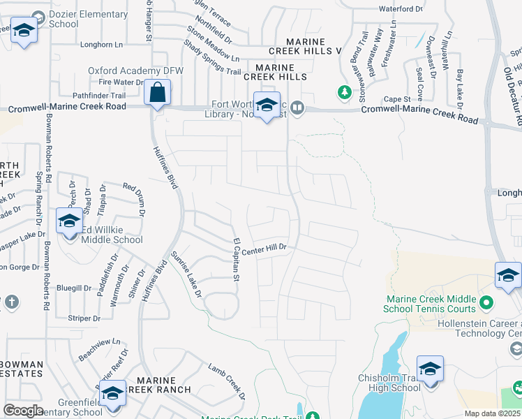 map of restaurants, bars, coffee shops, grocery stores, and more near 5433 Deer Island Drive in Fort Worth