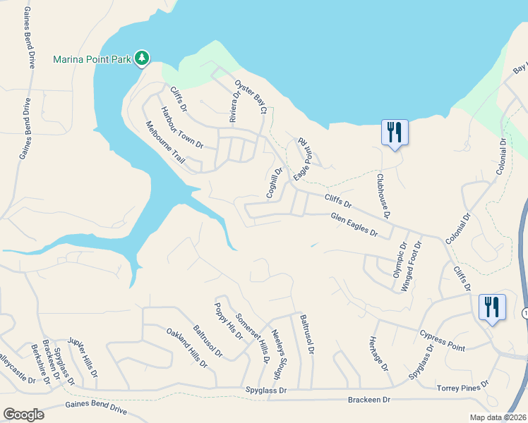map of restaurants, bars, coffee shops, grocery stores, and more near 230 Turnberry Loop in Graford