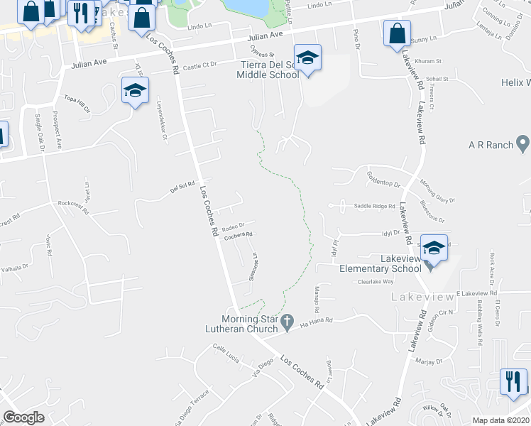 map of restaurants, bars, coffee shops, grocery stores, and more near 12690 Rodeo Drive in Lakeside