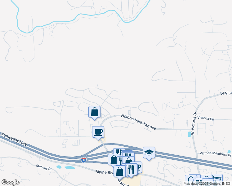 map of restaurants, bars, coffee shops, grocery stores, and more near 2597 Begonia Way in Alpine