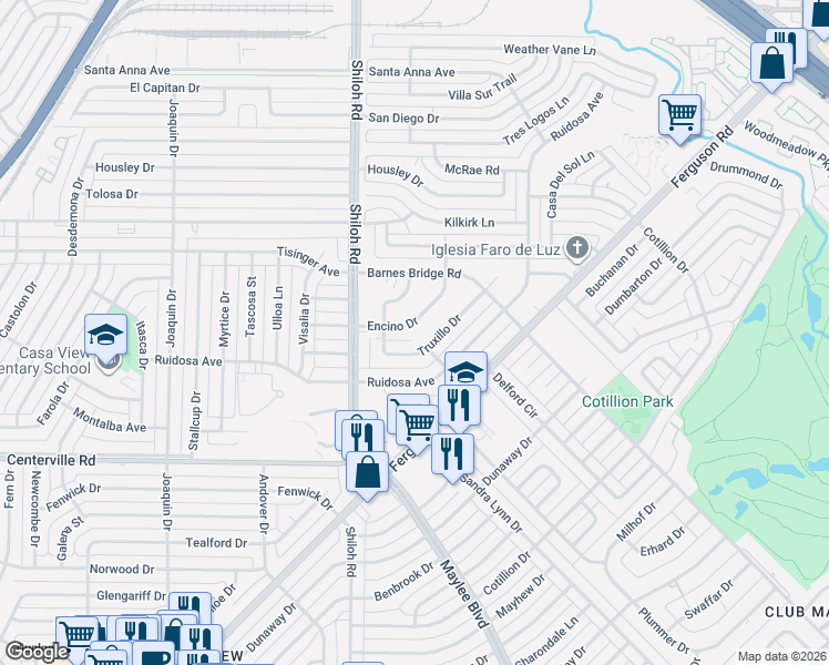 map of restaurants, bars, coffee shops, grocery stores, and more near 3107 Truxillo Drive in Dallas