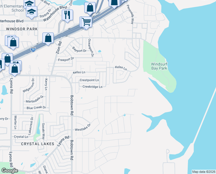 map of restaurants, bars, coffee shops, grocery stores, and more near 5454 Meadow Vista Lane in Garland