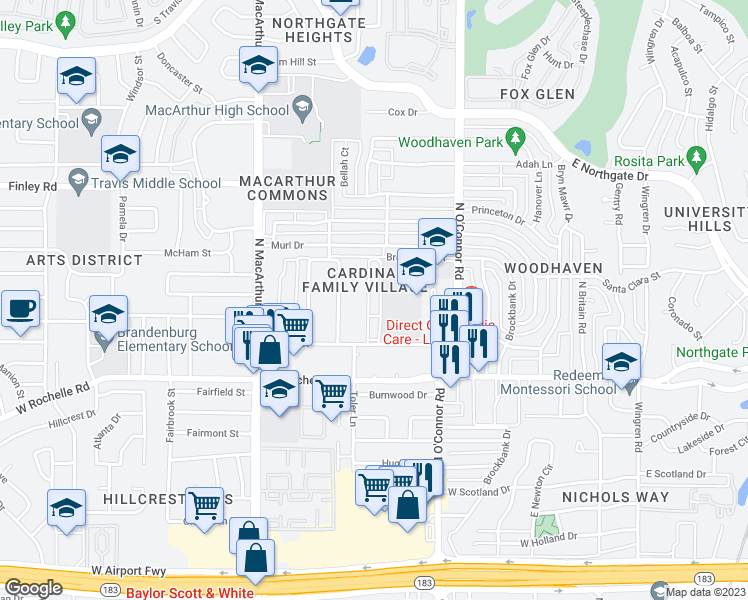 map of restaurants, bars, coffee shops, grocery stores, and more near 707 Metker Street in Irving