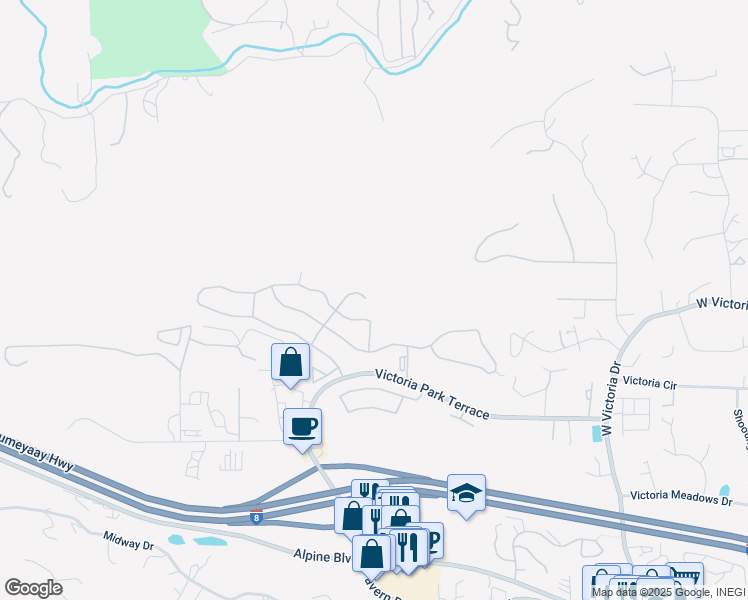 map of restaurants, bars, coffee shops, grocery stores, and more near 2597 Begonia Way in Alpine
