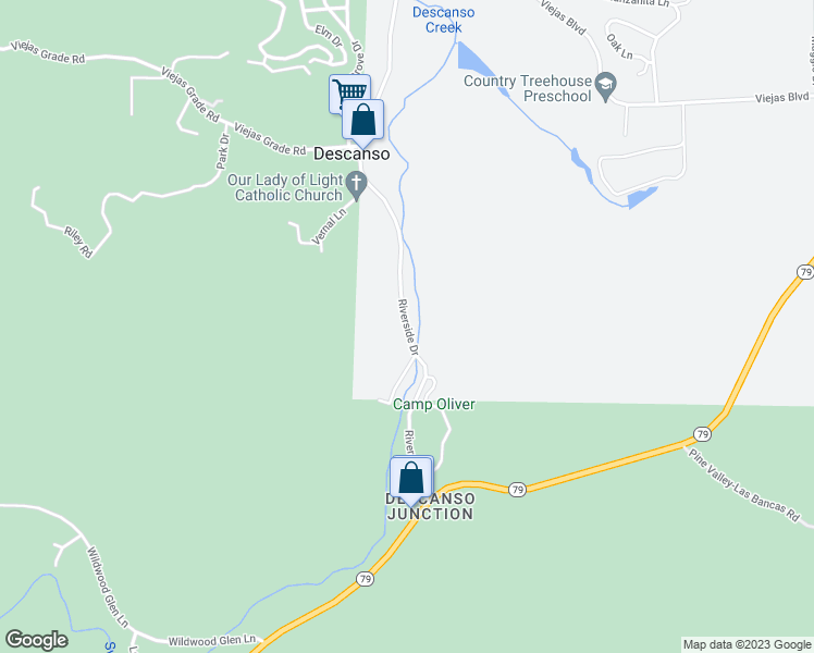 map of restaurants, bars, coffee shops, grocery stores, and more near Riverside Drive in Descanso