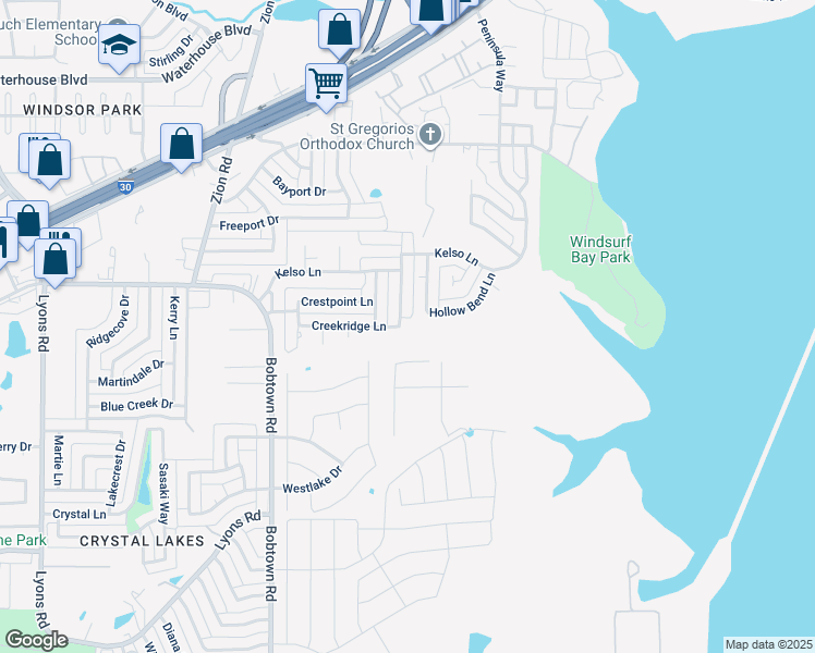 map of restaurants, bars, coffee shops, grocery stores, and more near 5454 Meadow Vista Lane in Garland