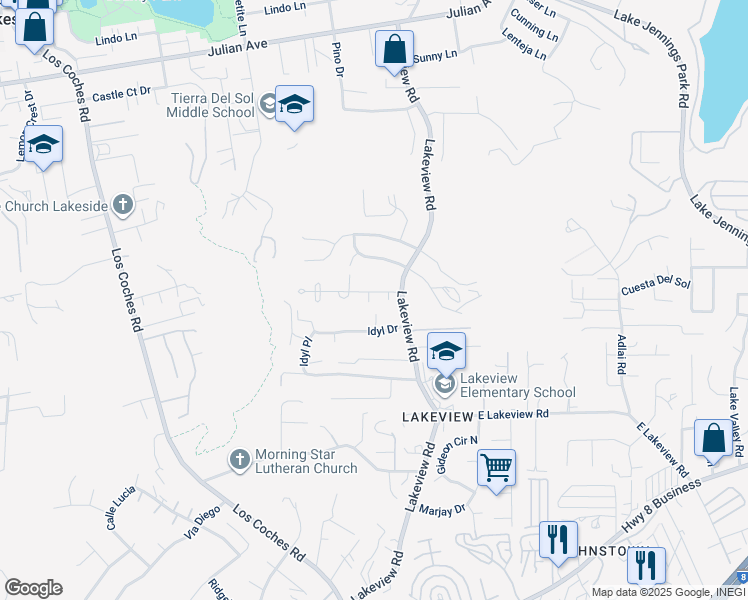 map of restaurants, bars, coffee shops, grocery stores, and more near 13263 Saddle Ridge Road in Lakeside