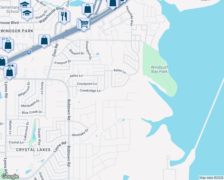 map of restaurants, bars, coffee shops, grocery stores, and more near 5454 Meadow Vista Lane in Garland