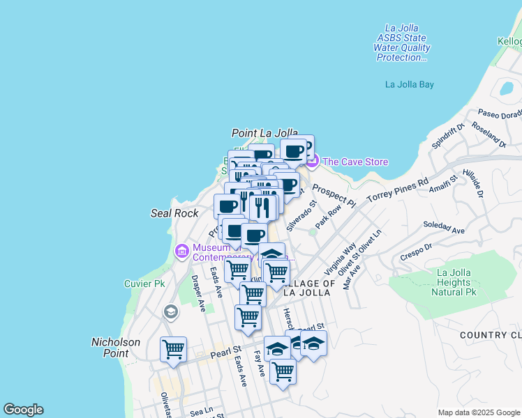 map of restaurants, bars, coffee shops, grocery stores, and more near in San Diego