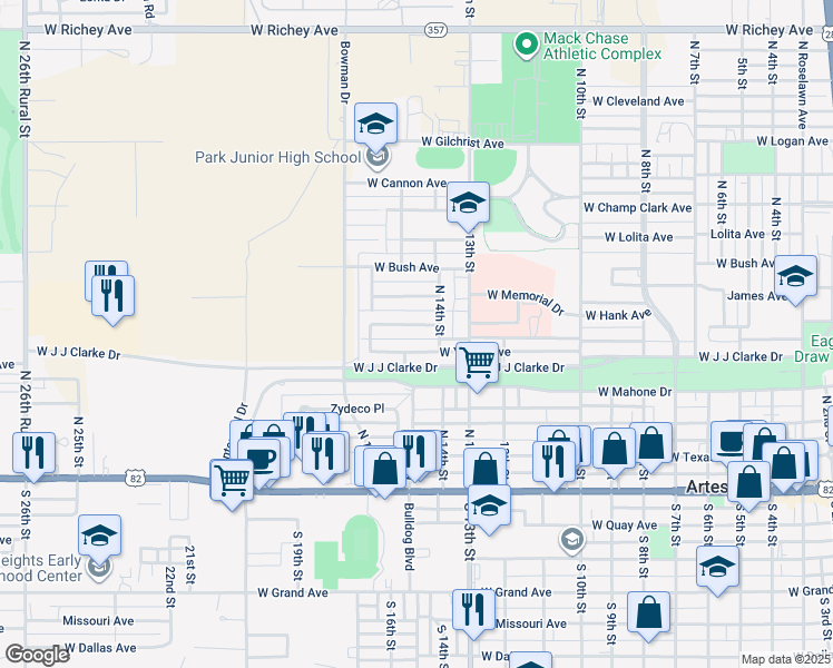 map of restaurants, bars, coffee shops, grocery stores, and more near 1412 West Yucca Avenue in Artesia