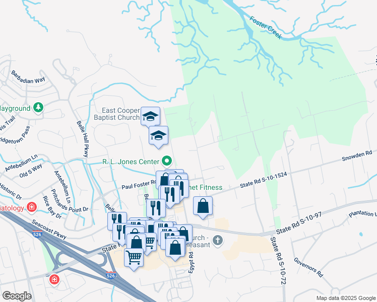 map of restaurants, bars, coffee shops, grocery stores, and more near 412 Egypt Road in Mount Pleasant