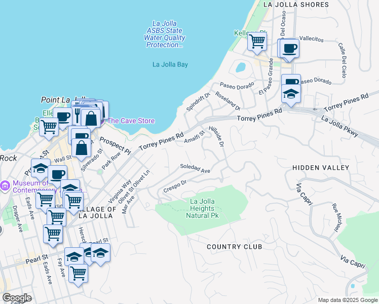 map of restaurants, bars, coffee shops, grocery stores, and more near 7757 Whitefield Place in San Diego