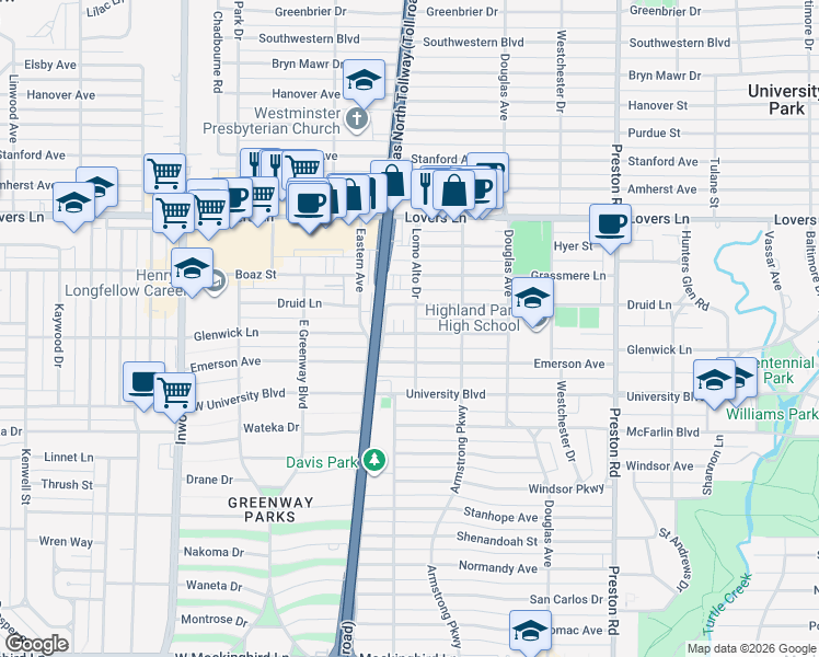 map of restaurants, bars, coffee shops, grocery stores, and more near in Dallas