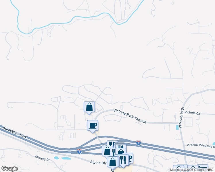 map of restaurants, bars, coffee shops, grocery stores, and more near 2536 Begonia Way in Alpine