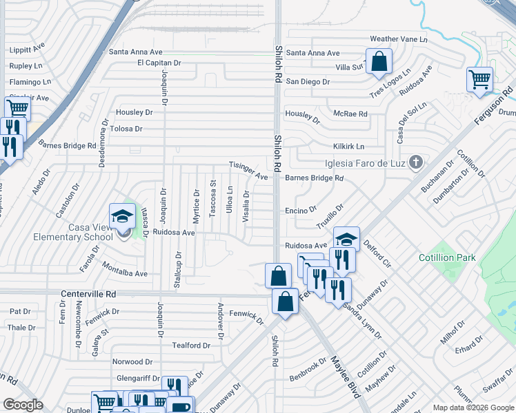 map of restaurants, bars, coffee shops, grocery stores, and more near 2817 Encino Drive in Dallas
