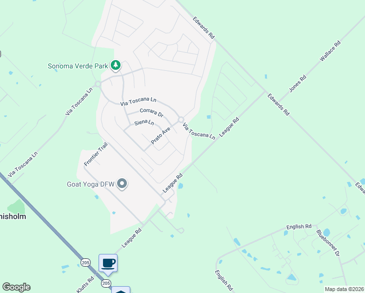 map of restaurants, bars, coffee shops, grocery stores, and more near 1520 Siena Lane in Rockwall
